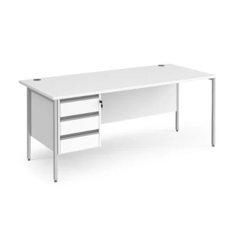 Image of Office Desk Rectangular Desk 1800mm With Pedestal White Top With Silver Frame 800mm Depth Contract 25 CH18S3-S-WH