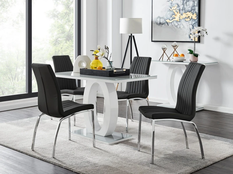 Image of FurnitureboxUK FurnitureboxUK Giovani 4 Grey Dining Table & 4 Isco Chairs in Black One Size Unisex 5056542650338
