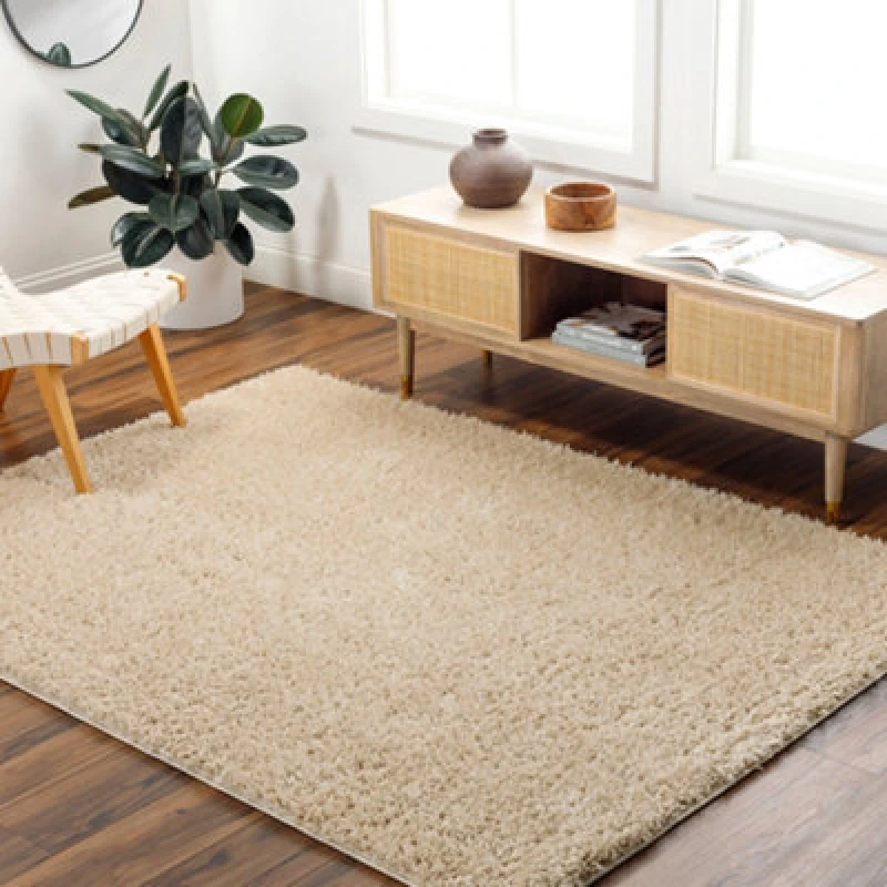 Image of Livabliss Shaggy Solid Color Plush Pile Beige Soso Area Rug 160 X 213cm - Easy Care, Non Shedding, Ideal For Living Room & Bedroom