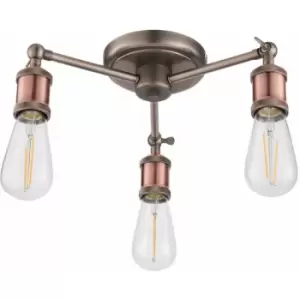 Image of Loops - Semi Flush Ceiling Light Aged Copper 3 Lamp Adjustable Vintage Hanging Pendant
