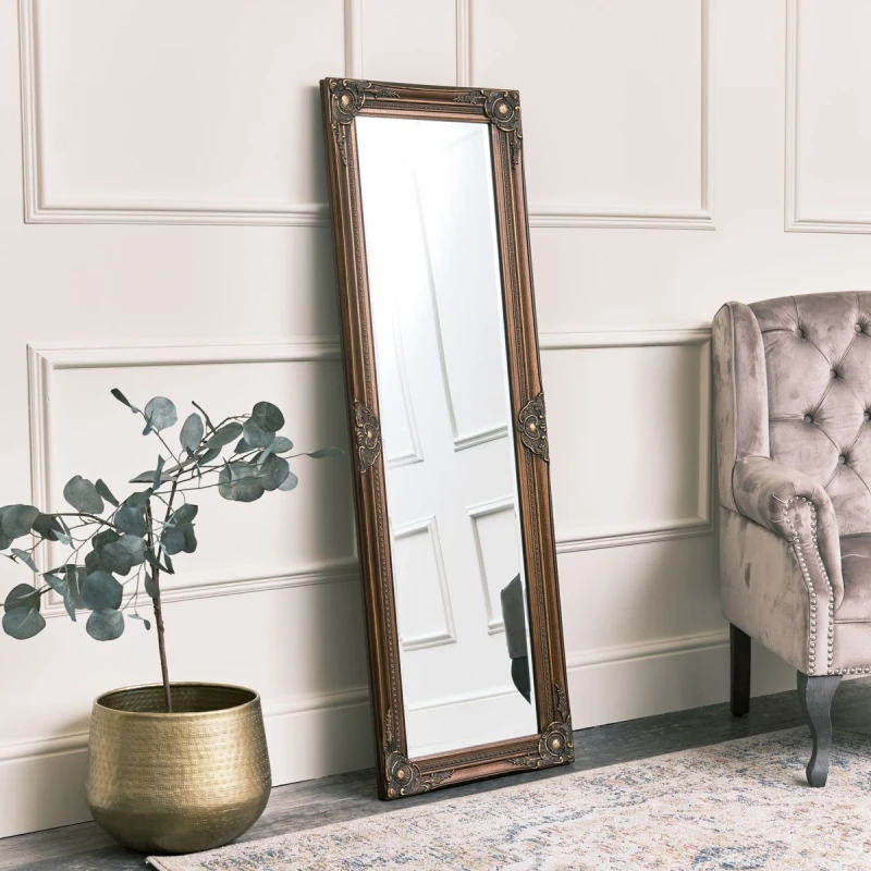 Image of Melody Maison Tall Ornate Gold Wall Mirror 47cm X 142cm Gold