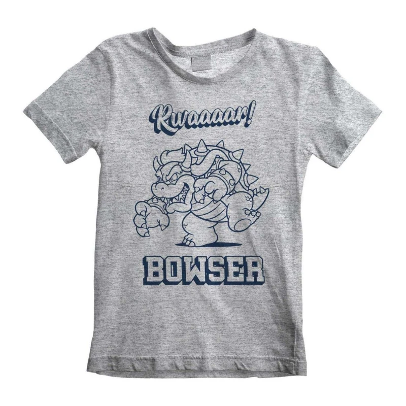 Image of Super Mario Rawr Bowser T-Shirt in Grey Size: 9 Years Grey Unisex 9 Years