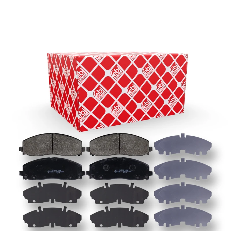 Image of FEBI BILSTEIN 116061 Brake pad set Front Axle, with acoustic wear warning, with anti-squeak plate Brake Pad Set,disc brake (402)