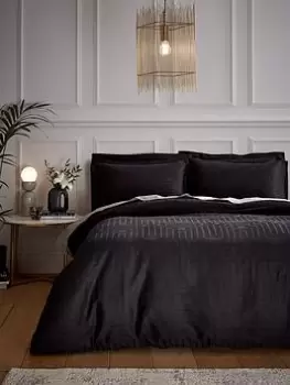 Image of Bianca Cottonsoft Satin Geo Jacquard Duvet Cover Set - Black