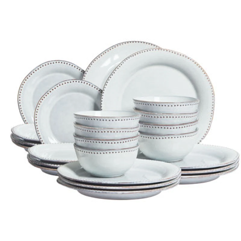 Image of Beliani Set Of 24 Dinnerware Chervil Stoneware Light Blue