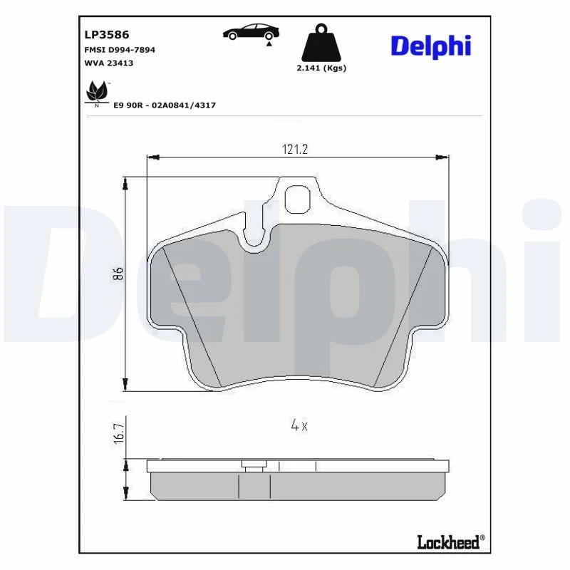 Image of DELPHI Brake pad set DELPHI LP3586