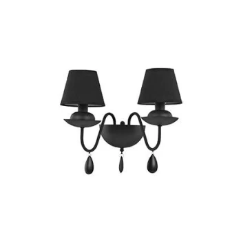 image of Blanche 2 Light Indoor Candle Wall Light Matt Black with Shades, E14