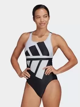 Image of adidas Logo Graphic Swimsuit, Purple, Size 42, Women