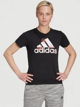 Image of adidas Badge Of Sport Floral Tee, Black Size M Women