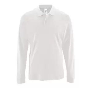Image of SOLS Mens Perfect Long Sleeve Pique Polo Shirt (2XL) (White)