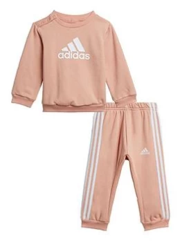 Image of adidas Infant Girl's Big Logo Crew & Jog Pant Set - Pink/White, Size 0-3 Months