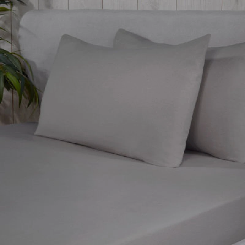 Image of Smart Living Smart Living Brushed Cotton Bed Linen Luxury Fitted Bedsheet or Pillowcase Non Iron in Silver Size: Standard Pillow Case Silver Standar