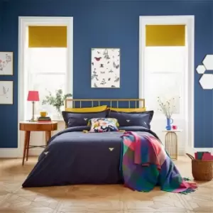 image of Joules Bee Embroidery Cotton Duvet Cover Set - Blue