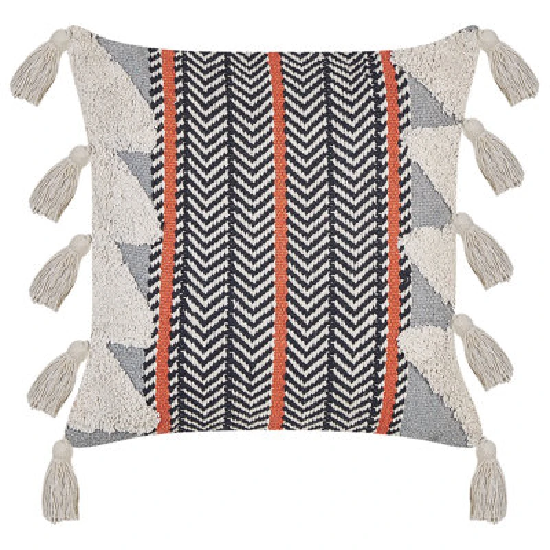 Image of Beliani Throw Cushion Bouvardia Cotton 45 X 45cm Grey Chevron Pattern