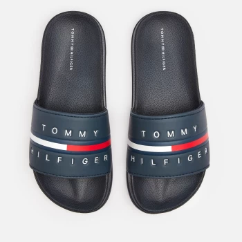 image of Tommy Hilfiger Boys' Flag Print Pool Sliders - Navy - UK 3 Kids