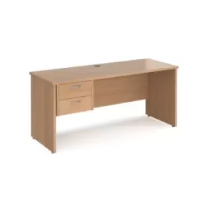 Image of Office Desk Rectangular Desk 1600mm With Pedestal Beech Top And Panel End Leg 600mm Depth Maestro 25