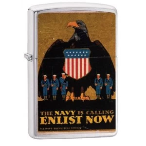 Image of Zippo U.S. Navy Enlist Now Brushed Chrome Finish Windproof Lighter
