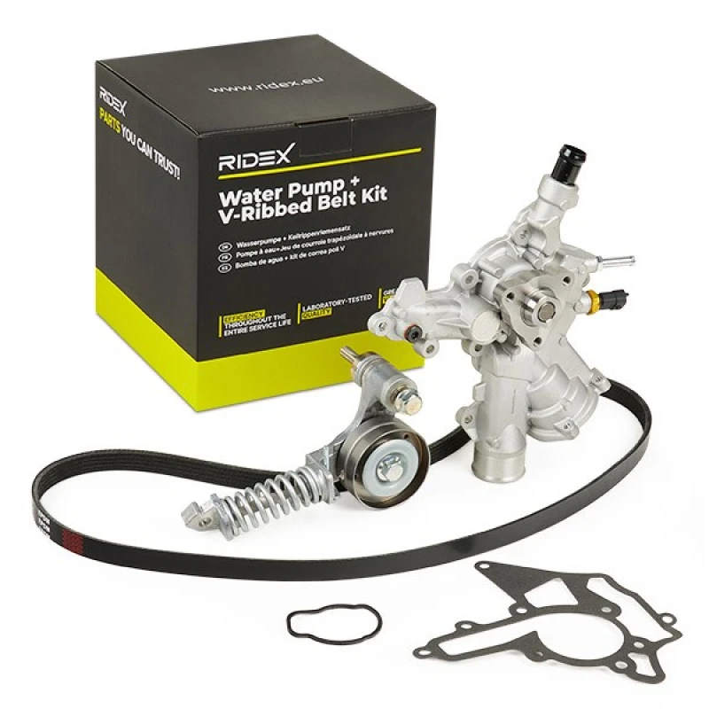 Image of RIDEX 4172P0024 Water Pump + V-Ribbed Belt Kit with water pump, Check alternator freewheel clutch & replace if necessary Water Pump + V-Ribbed Belt K