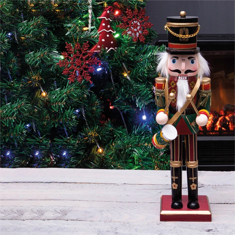 Image of St Helens 30cm Wooden Traditional Christmas Nutcracker Decoration with Drum ELV-061957