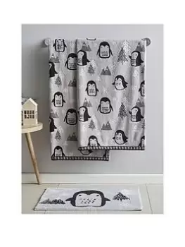 image of Catherine Lansfield Cosy Penguin Hand Towel Pair