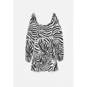 Missguided Puff Sleeve Ls Mini Dress Jersey Zebra - Black