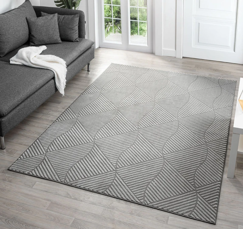 Image of Vellure Modern Indoor Living Room Area Rug Embossed Metallic Sheen Pyramid Design Anthracite 200X290 Cm