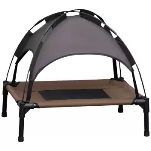 Image of PawHut Raised Dog Bed Waterproof Elevated Pet Cot with Breathable Mesh UV Protection Canopy Coffee, for Medium Dogs, 76 x 61 x 73cm