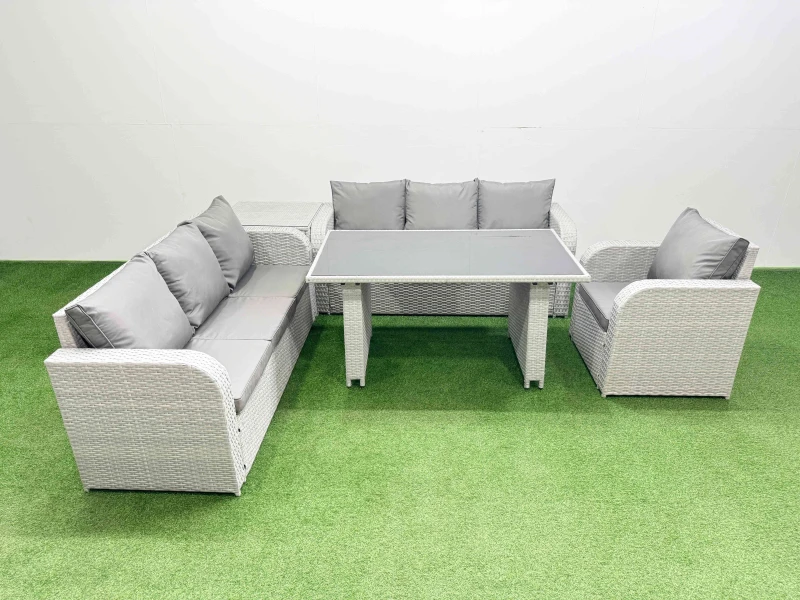 Image of Fimous 7-seater Patio Rectangular Table Sofa Set with Side Table Light Grey Light Grey Unisex