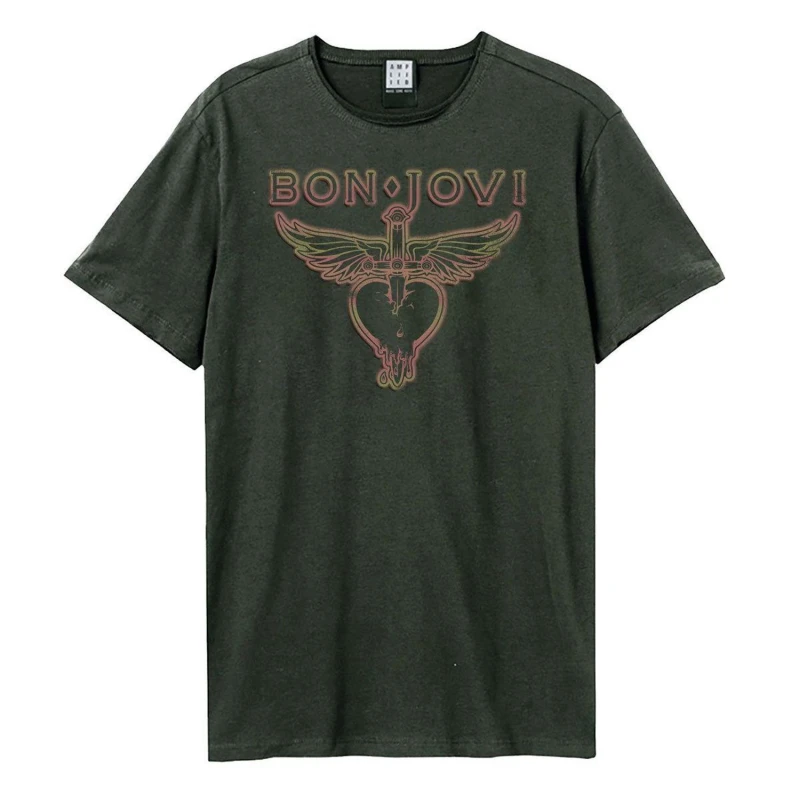 Image of Amplified Amplified Men Hold On Bon Jovi T-Shirt in Charcoal Size: X-Small Charcoal XS Male 5063652177624