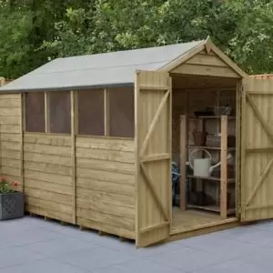 Image of Forest Garden 10X6 Apex Pressure Treated Overlap Natural Timber Wooden Shed With Floor