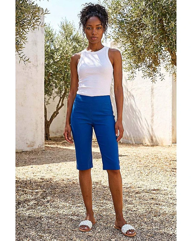 Image of Roman Originals Roman Knee Length Elastic Waist Shorts Midnight Blue - Roman Originals - Size: 16 Midnight Blue Female 16 DB54167