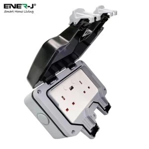 image of ENER-J Smart WiFi Weatherproof Double Socket With USB UK Plug