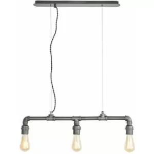 Image of Multi Light Hanging Ceiling Pendant Aged Pewter Industrial Exposed Pipe Lamp