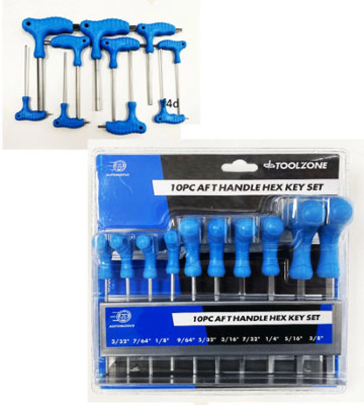Image of Toolzone 10 Piece AF T Handle Hex Keys In Rack CRV KDPHX016