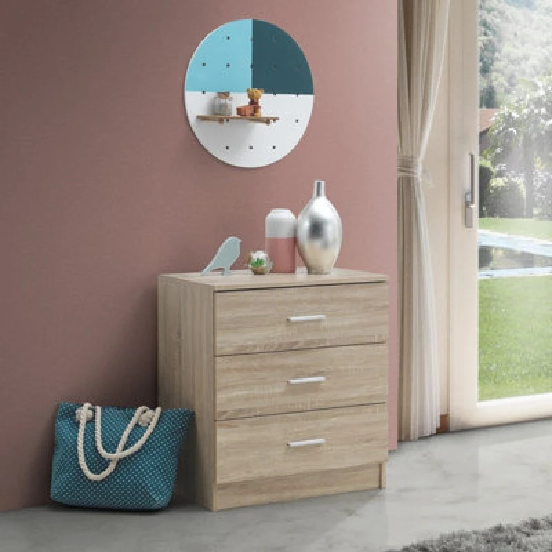Image of Timber Art Design Rio Costa Chest 3 Drawers Bedroom Living Room Storage Sonoma Oak