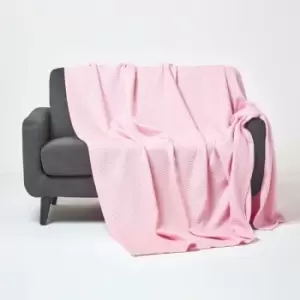 image of Organic Cotton Waffle Blanket/ Throw Pink, 280 x 230cm - Pink - Homescapes