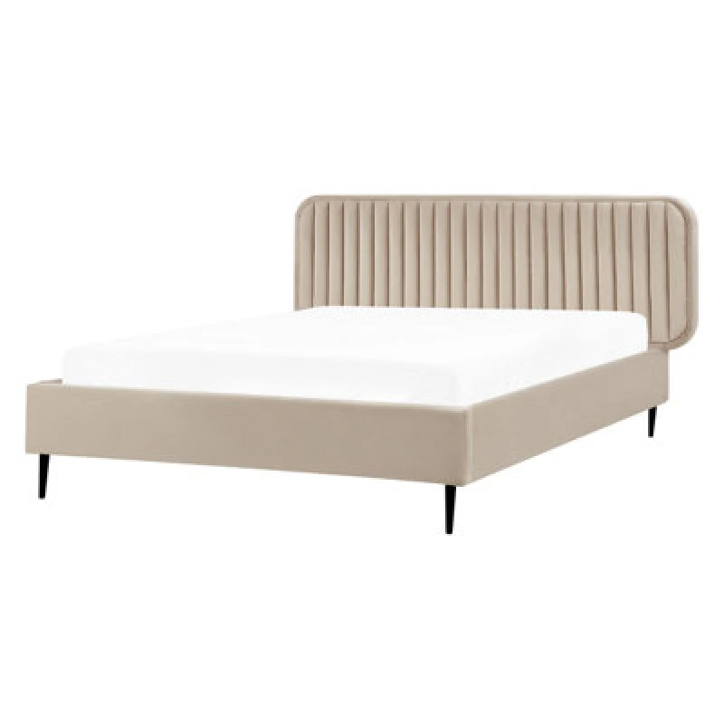 Image of Beliani Bed Velvet Brin 140 X 200 Cm (Eu Double) Taupe