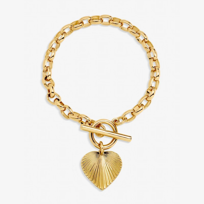 Image of Inicio Gold Diamond Cut Heart T-Bar Bracelet - Gift Pouch Gold female One Size