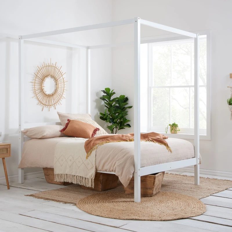 Image of Birlea Mercia White Four Poster Wooden Bed Frame - 5ft King Size