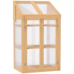 Image of Outsunny Wooden Greenhouse Cold Frame Grow House With Double Door - Brown