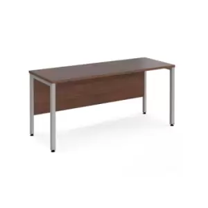 image of Office Desk 1600mm Rectangular Desk With Bench Leg Walnut Tops With Silver Frames 600mm Depth Maestro 25