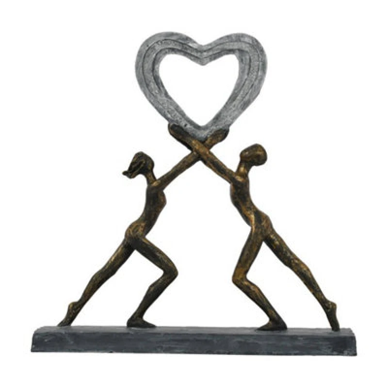 Image of Buttercup Farm Uplifting Love Couple With Heart Resin Sculpture - Limestone/polyresin - L7 X W32 X H33cm - Bronze