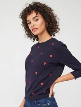 image of Oasis Heart Embroidered Lorna Jumper - Blue/Multi Blue, Size XL, Women