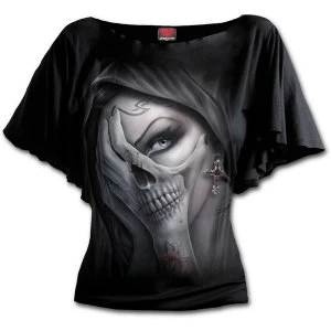 Image of Dead Hand Boat Neck Bat Sleeve Womens Large Short Sleeve Top - Black