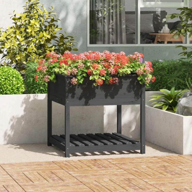 Image of VIDAXL Planter with Shelf Grey 82.5x82.5x81cm Solid Wood Pine Vidaxl 8720845677664