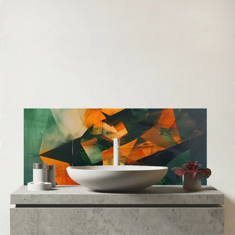 Image of Warren Reed - Designer Sharp Triangles Glass Bathroom Splashback Multicolor Unisex