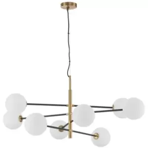 Image of Cranbrook 8 Light Multi Arm Pendant Ceiling Light Satin Gold, Black Metal White Opal Glass LED G9 220 Volt - Merano