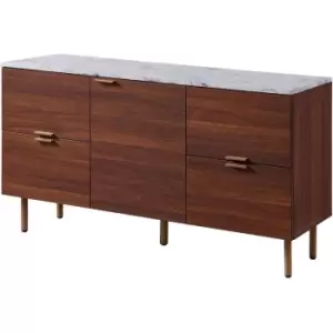 Image of Ashton Large Wooden Sideboard Cabinet, tv Unit, Buffet Storage Cupboard with 4 Drawers & Door for Living Room, Lounge, Dining Room, Brown - Faux