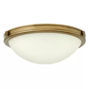 Image of 3 Bulb Semi Flush Light Cast Knobs Hinges White Shade Heritage Brass LED E14 60W