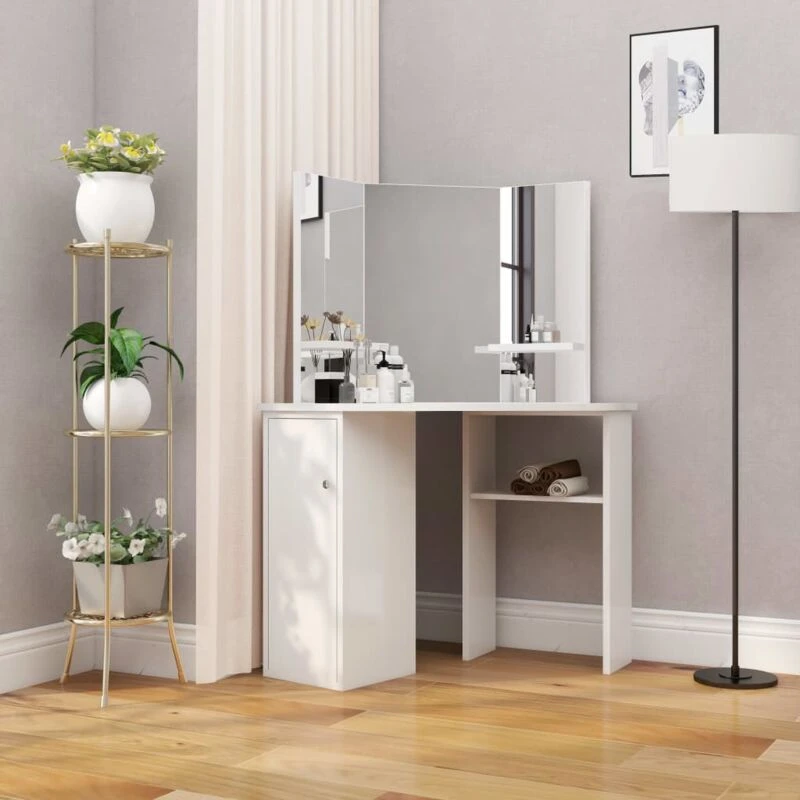 Image of VIDAXL Corner Dressing Table Cosmetic Table Make-up Table White Vidaxl 8720286039977